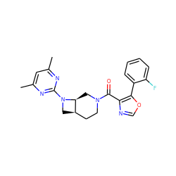 Cc1cc(C)nc(N2C[C@@H]3CCN(C(=O)c4ncoc4-c4ccccc4F)C[C@@H]32)n1 ZINC000116828680