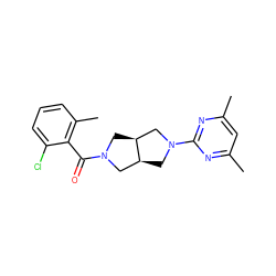 Cc1cc(C)nc(N2C[C@H]3CN(C(=O)c4c(C)cccc4Cl)C[C@H]3C2)n1 ZINC000116821881