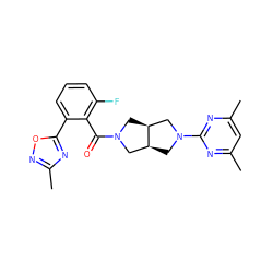 Cc1cc(C)nc(N2C[C@H]3CN(C(=O)c4c(F)cccc4-c4nc(C)no4)C[C@H]3C2)n1 ZINC000116825902