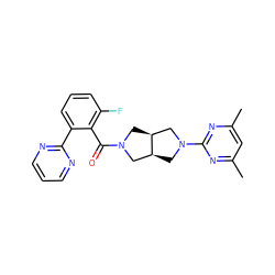 Cc1cc(C)nc(N2C[C@H]3CN(C(=O)c4c(F)cccc4-c4ncccn4)C[C@H]3C2)n1 ZINC000116821672