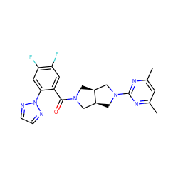 Cc1cc(C)nc(N2C[C@H]3CN(C(=O)c4cc(F)c(F)cc4-n4nccn4)C[C@H]3C2)n1 ZINC000167214705