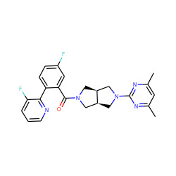 Cc1cc(C)nc(N2C[C@H]3CN(C(=O)c4cc(F)ccc4-c4ncccc4F)C[C@H]3C2)n1 ZINC000167199410