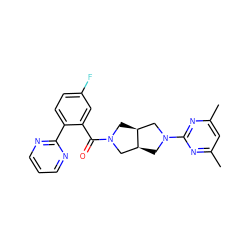 Cc1cc(C)nc(N2C[C@H]3CN(C(=O)c4cc(F)ccc4-c4ncccn4)C[C@H]3C2)n1 ZINC000116825498