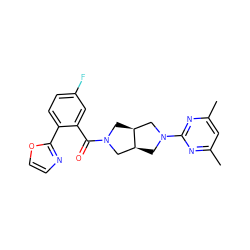 Cc1cc(C)nc(N2C[C@H]3CN(C(=O)c4cc(F)ccc4-c4ncco4)C[C@H]3C2)n1 ZINC000167086454