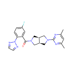 Cc1cc(C)nc(N2C[C@H]3CN(C(=O)c4cc(F)ccc4-n4nccn4)C[C@H]3C2)n1 ZINC000116823968