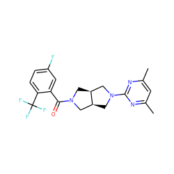 Cc1cc(C)nc(N2C[C@H]3CN(C(=O)c4cc(F)ccc4C(F)(F)F)C[C@H]3C2)n1 ZINC000116823950