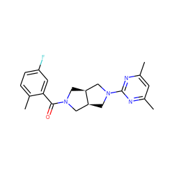 Cc1cc(C)nc(N2C[C@H]3CN(C(=O)c4cc(F)ccc4C)C[C@H]3C2)n1 ZINC000116822556