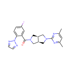 Cc1cc(C)nc(N2C[C@H]3CN(C(=O)c4cc(I)ccc4-n4nccn4)C[C@H]3C2)n1 ZINC000116822446