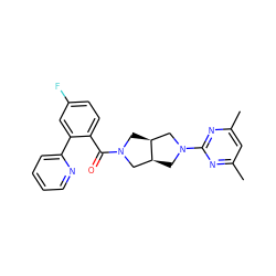 Cc1cc(C)nc(N2C[C@H]3CN(C(=O)c4ccc(F)cc4-c4ccccn4)C[C@H]3C2)n1 ZINC000167089977