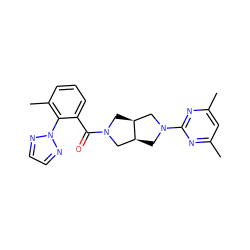 Cc1cc(C)nc(N2C[C@H]3CN(C(=O)c4cccc(C)c4-n4nccn4)C[C@H]3C2)n1 ZINC000116824354