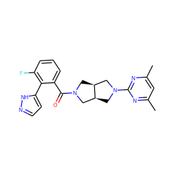 Cc1cc(C)nc(N2C[C@H]3CN(C(=O)c4cccc(F)c4-c4ccn[nH]4)C[C@H]3C2)n1 ZINC000116825277