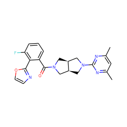 Cc1cc(C)nc(N2C[C@H]3CN(C(=O)c4cccc(F)c4-c4ncco4)C[C@H]3C2)n1 ZINC000116822146