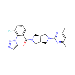 Cc1cc(C)nc(N2C[C@H]3CN(C(=O)c4cccc(F)c4-n4ccnn4)C[C@H]3C2)n1 ZINC000116823223