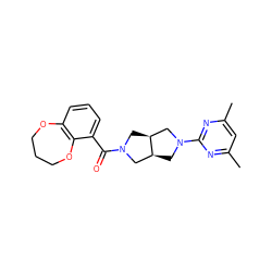 Cc1cc(C)nc(N2C[C@H]3CN(C(=O)c4cccc5c4OCCCO5)C[C@H]3C2)n1 ZINC000116826300