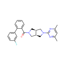 Cc1cc(C)nc(N2C[C@H]3CN(C(=O)c4ccccc4-c4cccc(F)c4)C[C@H]3C2)n1 ZINC000116823305