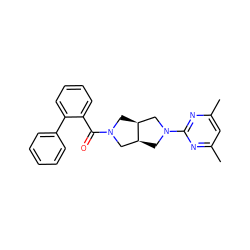 Cc1cc(C)nc(N2C[C@H]3CN(C(=O)c4ccccc4-c4ccccc4)C[C@H]3C2)n1 ZINC000116826344