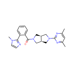 Cc1cc(C)nc(N2C[C@H]3CN(C(=O)c4ccccc4-c4nccn4C)C[C@H]3C2)n1 ZINC000116822404