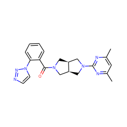 Cc1cc(C)nc(N2C[C@H]3CN(C(=O)c4ccccc4-n4ccnn4)C[C@H]3C2)n1 ZINC000116821900