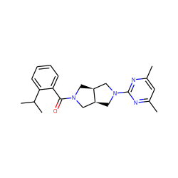 Cc1cc(C)nc(N2C[C@H]3CN(C(=O)c4ccccc4C(C)C)C[C@H]3C2)n1 ZINC000116823976