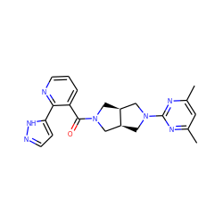 Cc1cc(C)nc(N2C[C@H]3CN(C(=O)c4cccnc4-c4ccn[nH]4)C[C@H]3C2)n1 ZINC000116823749