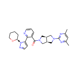 Cc1cc(C)nc(N2C[C@H]3CN(C(=O)c4cccnc4-c4ccnn4[C@@H]4CCCCO4)C[C@H]3C2)n1 ZINC000116821630