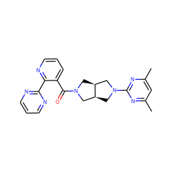 Cc1cc(C)nc(N2C[C@H]3CN(C(=O)c4cccnc4-c4ncccn4)C[C@H]3C2)n1 ZINC000167181640