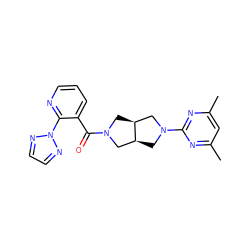 Cc1cc(C)nc(N2C[C@H]3CN(C(=O)c4cccnc4-n4nccn4)C[C@H]3C2)n1 ZINC000116824689