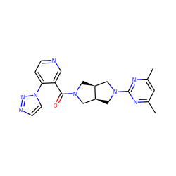 Cc1cc(C)nc(N2C[C@H]3CN(C(=O)c4cnccc4-n4ccnn4)C[C@H]3C2)n1 ZINC000116824226