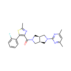 Cc1cc(C)nc(N2C[C@H]3CN(C(=O)c4nc(C)sc4-c4ccccc4F)C[C@H]3C2)n1 ZINC000116821954