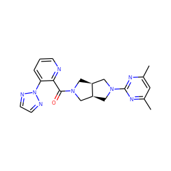 Cc1cc(C)nc(N2C[C@H]3CN(C(=O)c4ncccc4-n4nccn4)C[C@H]3C2)n1 ZINC000167174767