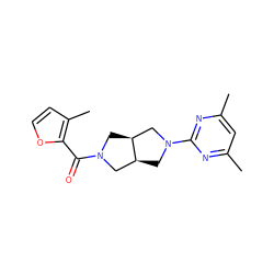 Cc1cc(C)nc(N2C[C@H]3CN(C(=O)c4occc4C)C[C@H]3C2)n1 ZINC000116823799