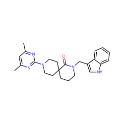 Cc1cc(C)nc(N2CCC3(CCCN(Cc4c[nH]c5ccccc45)C3=O)CC2)n1 ZINC000096285052