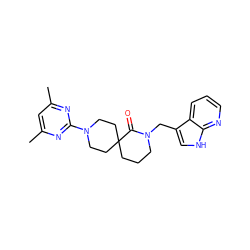 Cc1cc(C)nc(N2CCC3(CCCN(Cc4c[nH]c5ncccc45)C3=O)CC2)n1 ZINC000096285048