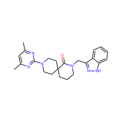 Cc1cc(C)nc(N2CCC3(CCCN(Cc4n[nH]c5ccccc45)C3=O)CC2)n1 ZINC000096285049