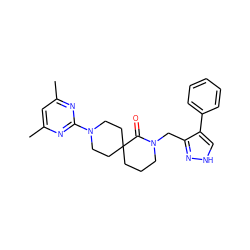 Cc1cc(C)nc(N2CCC3(CCCN(Cc4n[nH]cc4-c4ccccc4)C3=O)CC2)n1 ZINC000096285047