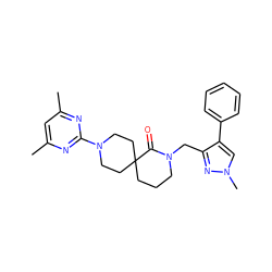 Cc1cc(C)nc(N2CCC3(CCCN(Cc4nn(C)cc4-c4ccccc4)C3=O)CC2)n1 ZINC000096285058