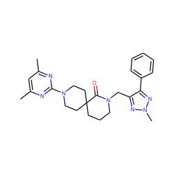 Cc1cc(C)nc(N2CCC3(CCCN(Cc4nn(C)nc4-c4ccccc4)C3=O)CC2)n1 ZINC000096285057