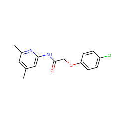 Cc1cc(C)nc(NC(=O)COc2ccc(Cl)cc2)c1 ZINC000008548813
