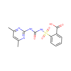 Cc1cc(C)nc(NC(=O)NS(=O)(=O)c2ccccc2C(=O)O)n1 ZINC000001854808