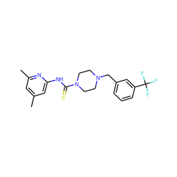 Cc1cc(C)nc(NC(=S)N2CCN(Cc3cccc(C(F)(F)F)c3)CC2)c1 ZINC000095567662