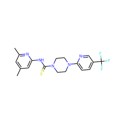 Cc1cc(C)nc(NC(=S)N2CCN(c3ccc(C(F)(F)F)cn3)CC2)c1 ZINC000095569019