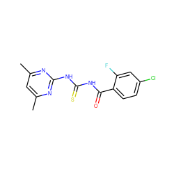 Cc1cc(C)nc(NC(=S)NC(=O)c2ccc(Cl)cc2F)n1 ZINC000035016111