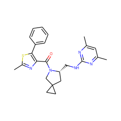 Cc1cc(C)nc(NC[C@@H]2CC3(CC3)CN2C(=O)c2nc(C)sc2-c2ccccc2)n1 ZINC000096909608