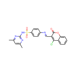 Cc1cc(C)nc(NS(=O)(=O)c2ccc(/N=C/c3c(Cl)c4ccccc4oc3=O)cc2)n1 ZINC000096921653