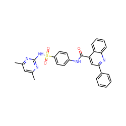 Cc1cc(C)nc(NS(=O)(=O)c2ccc(NC(=O)c3cc(-c4ccccc4)nc4ccccc34)cc2)n1 ZINC000003166643