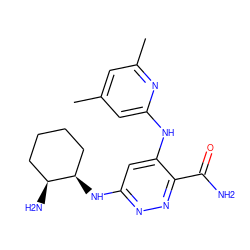 Cc1cc(C)nc(Nc2cc(N[C@@H]3CCCC[C@@H]3N)nnc2C(N)=O)c1 ZINC000169308322