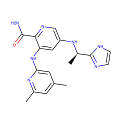 Cc1cc(C)nc(Nc2cc(N[C@H](C)c3ncc[nH]3)cnc2C(N)=O)c1 ZINC000299859958