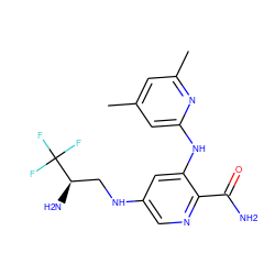 Cc1cc(C)nc(Nc2cc(NC[C@@H](N)C(F)(F)F)cnc2C(N)=O)c1 ZINC000221735402