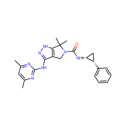 Cc1cc(C)nc(Nc2n[nH]c3c2CN(C(=O)N[C@@H]2C[C@@H]2c2ccccc2)C3(C)C)n1 ZINC000147498349