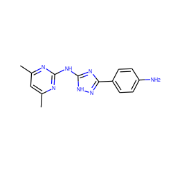 Cc1cc(C)nc(Nc2nc(-c3ccc(N)cc3)n[nH]2)n1 ZINC000000536817